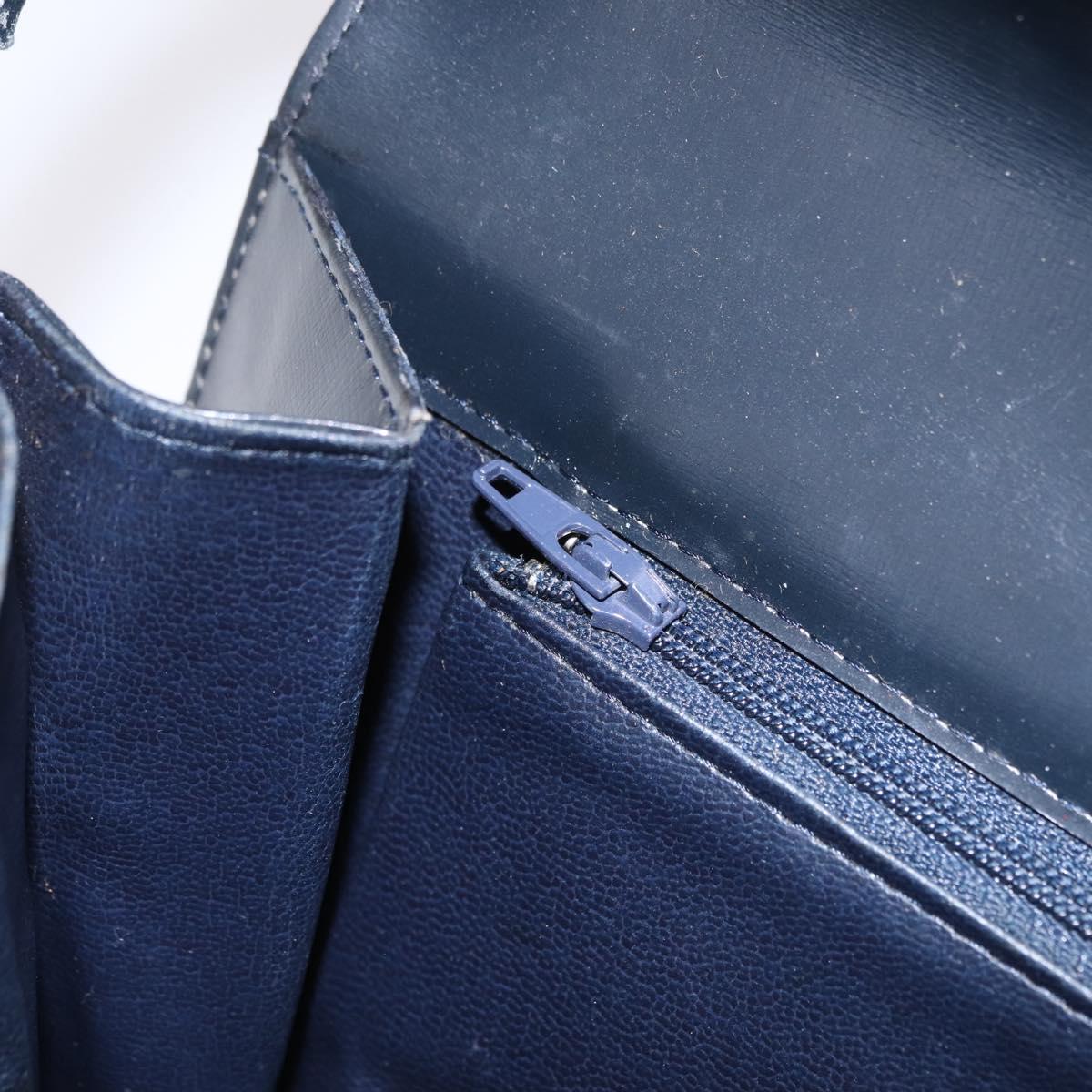CELINE Shoulder Bag Leather Navy Gold Auth 216179