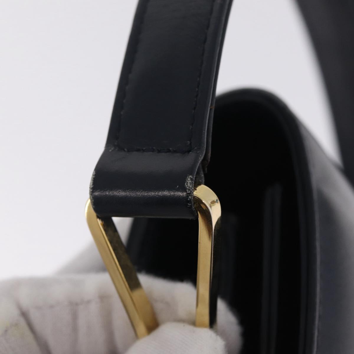CELINE Shoulder Bag Leather Navy Gold Auth 216179
