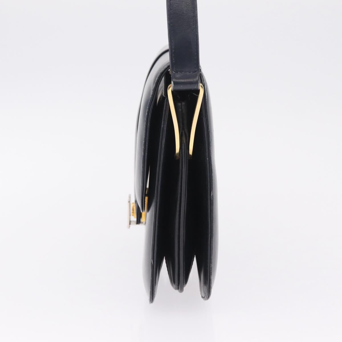 CELINE Shoulder Bag Leather Navy Gold Auth 216179
