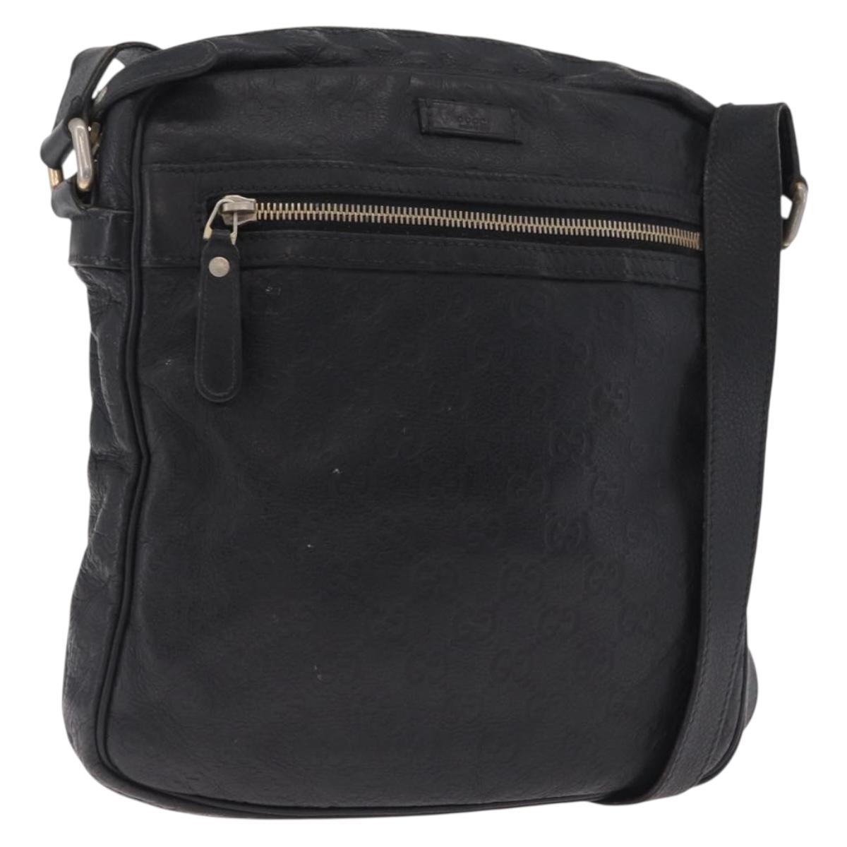 GUCCI GG Canvas Guccissima Shoulder Bag Leather Black Gold 201448 Auth 216184