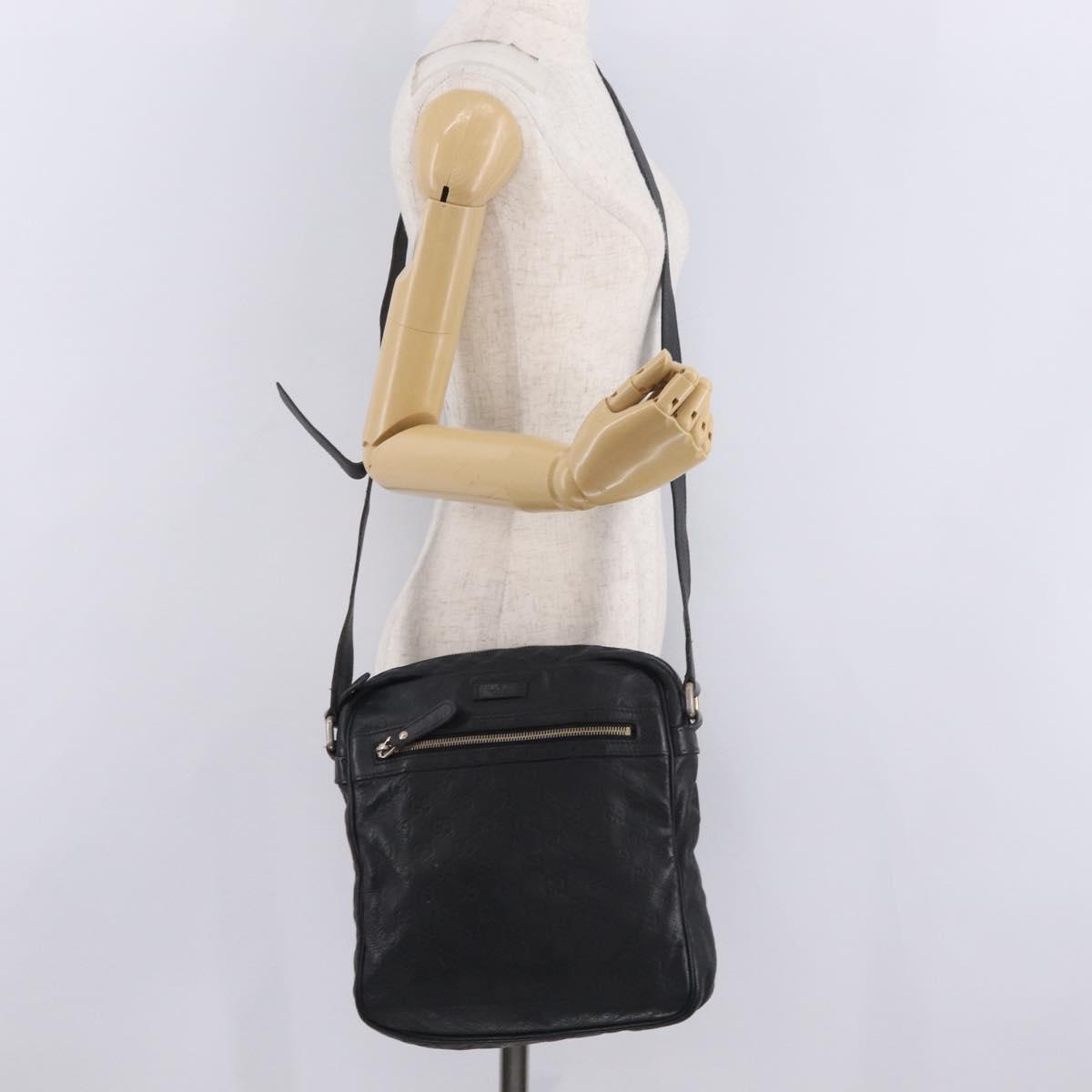 GUCCI GG Canvas Guccissima Shoulder Bag Leather Black Gold 201448 Auth 216184
