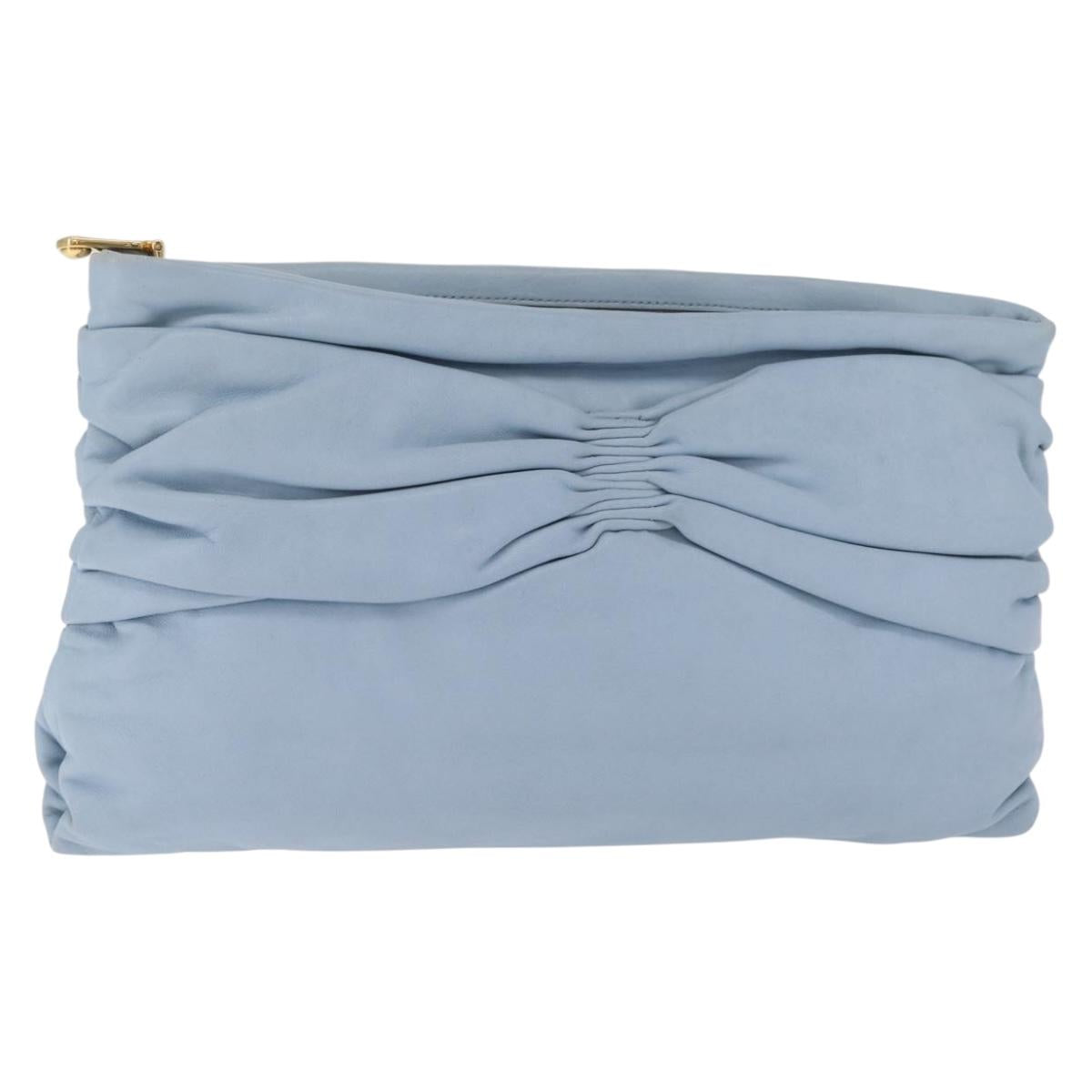 Miu Miu Clutch Bag Leather Light Blue Gold Auth 216189