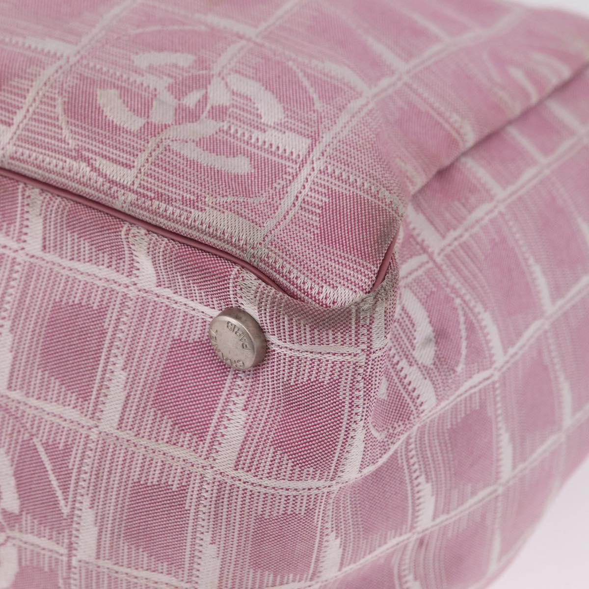 CHANEL New Travel Line Tote Bag Nylon Pink Silver CC Auth 216244