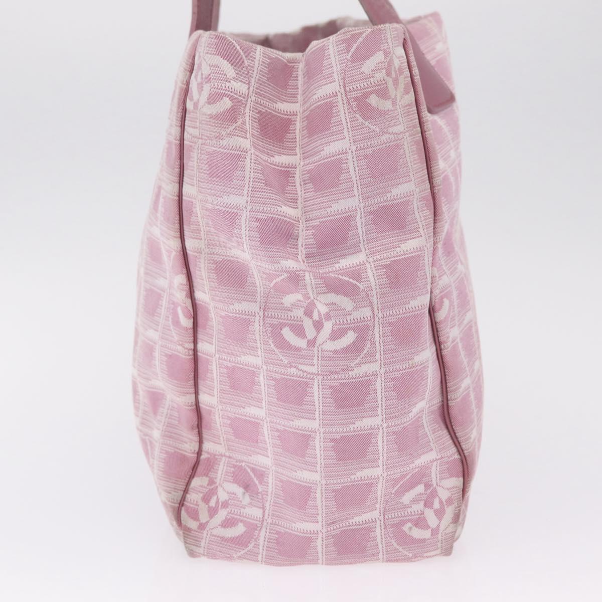 CHANEL New Travel Line Tote Bag Nylon Pink Silver CC Auth 216244