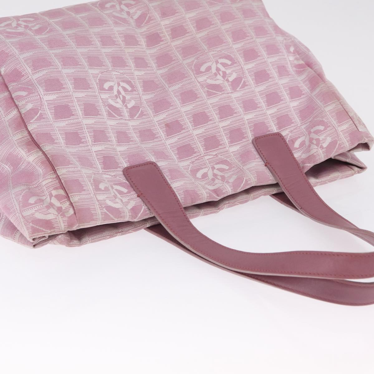CHANEL New Travel Line Tote Bag Nylon Pink Silver CC Auth 216244