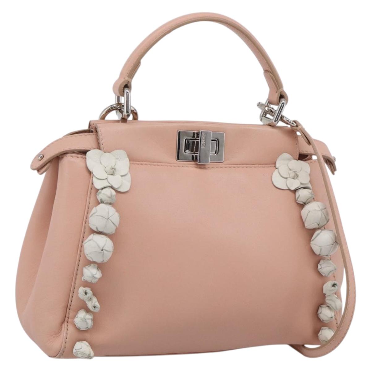 FENDI Mini Peek A Boo Hand Bag Leather 2way Pink Silver Auth 216247A