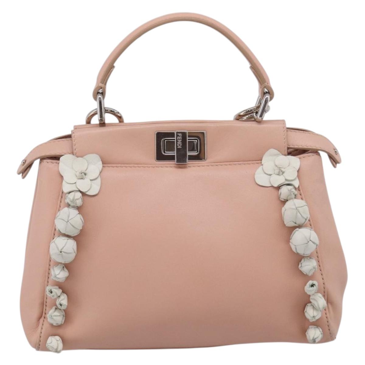 FENDI Mini Peek A Boo Hand Bag Leather 2way Pink Silver Auth 216247A