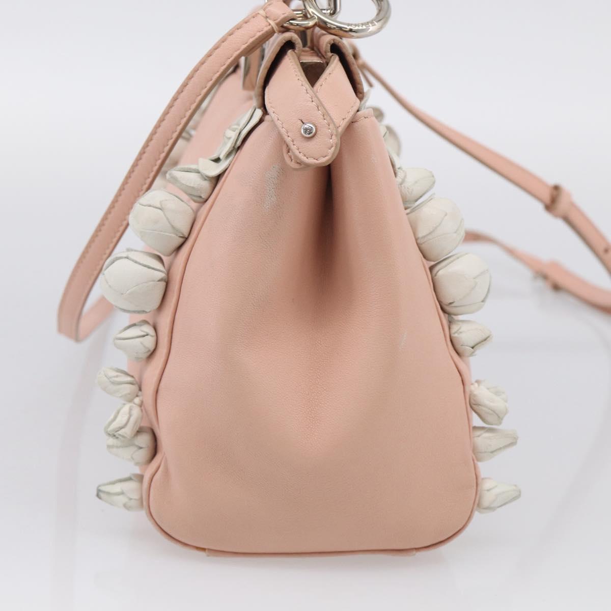 FENDI Mini Peek A Boo Hand Bag Leather 2way Pink Silver Auth 216247A