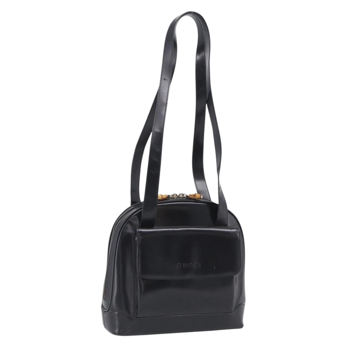 GUCCI Bamboo Tote Bag Patent leather Black Gold 001 3444 1650 Auth 216250