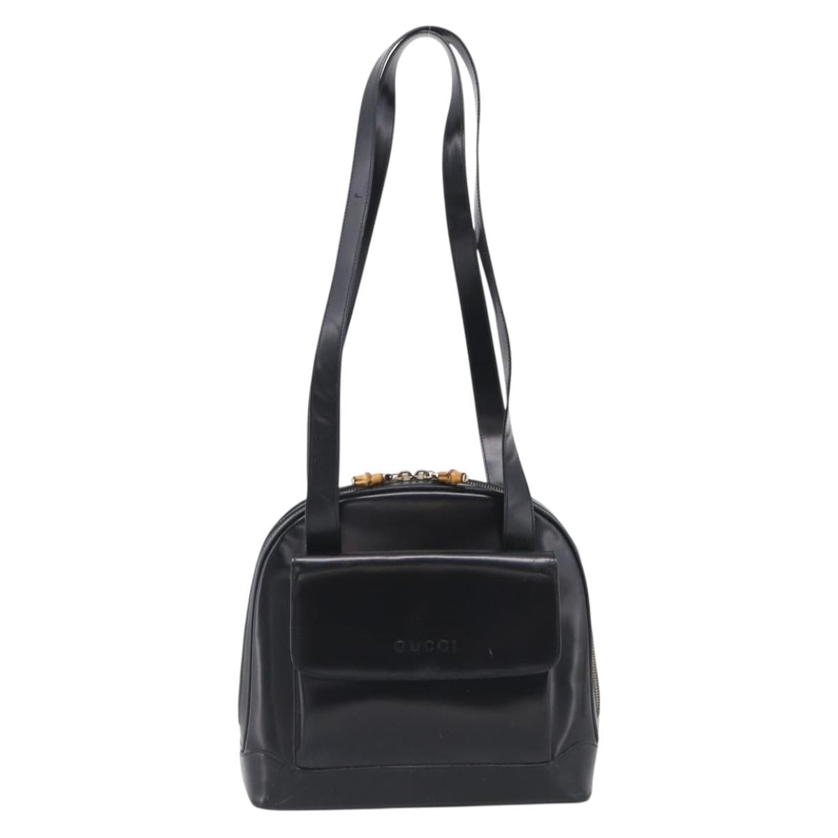 GUCCI Bamboo Tote Bag Patent leather Black Gold 001 3444 1650 Auth 216250