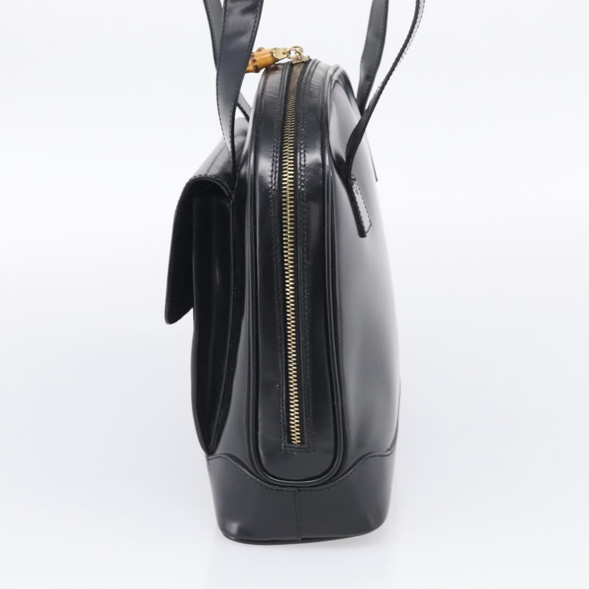 GUCCI Bamboo Tote Bag Patent leather Black Gold 001 3444 1650 Auth 216250