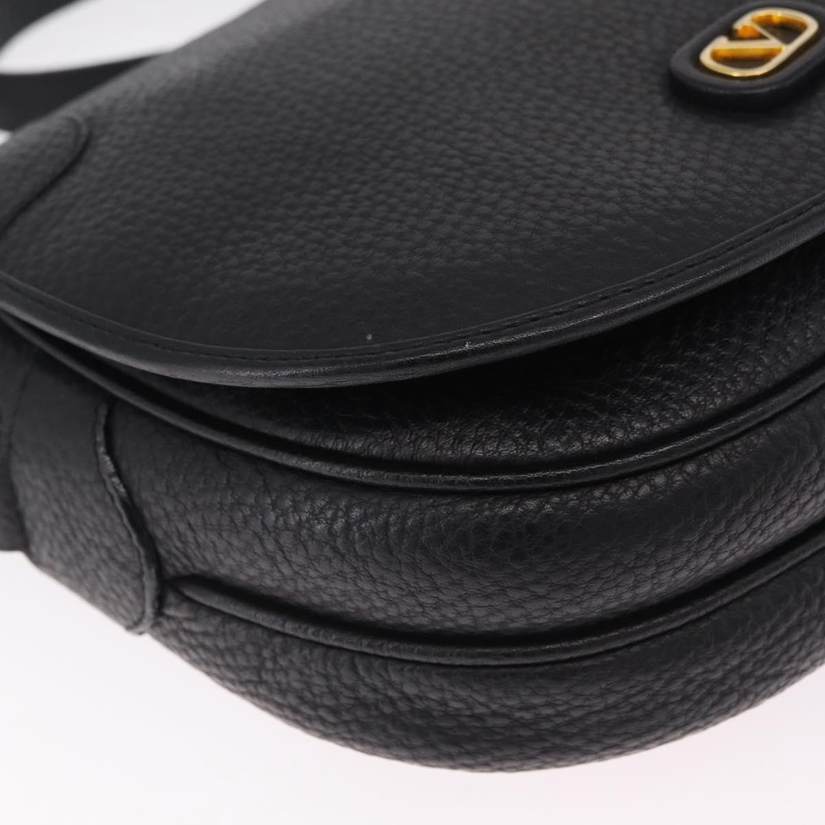 Valentino Shoulder Bag Leather Black Gold Auth 216251A