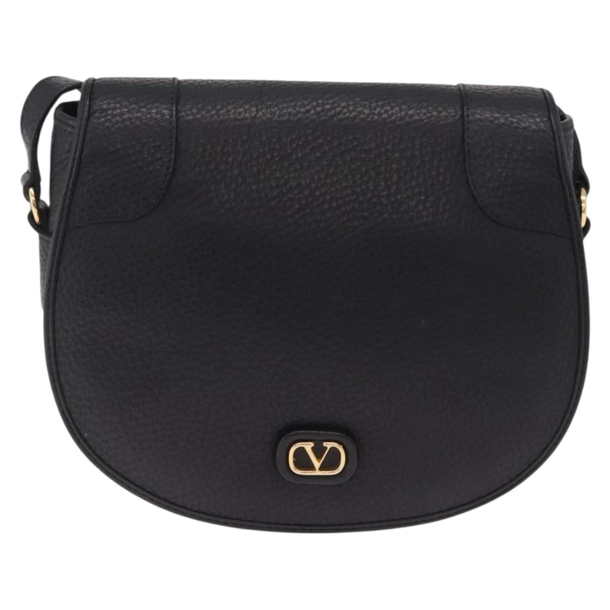 Valentino Shoulder Bag Leather Black Gold Auth 216251A