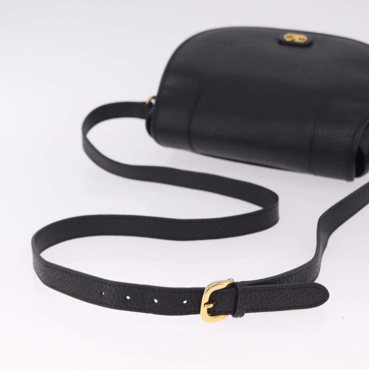 Valentino Shoulder Bag Leather Black Gold Auth 216251A
