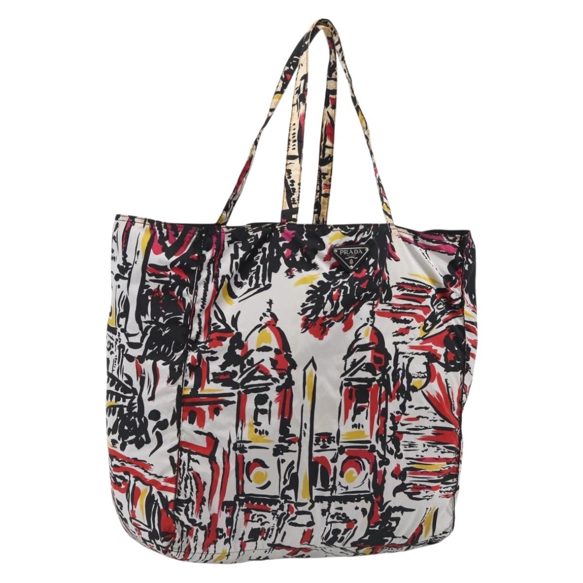 PRADA Tote Bag Nylon White Black Auth 216259