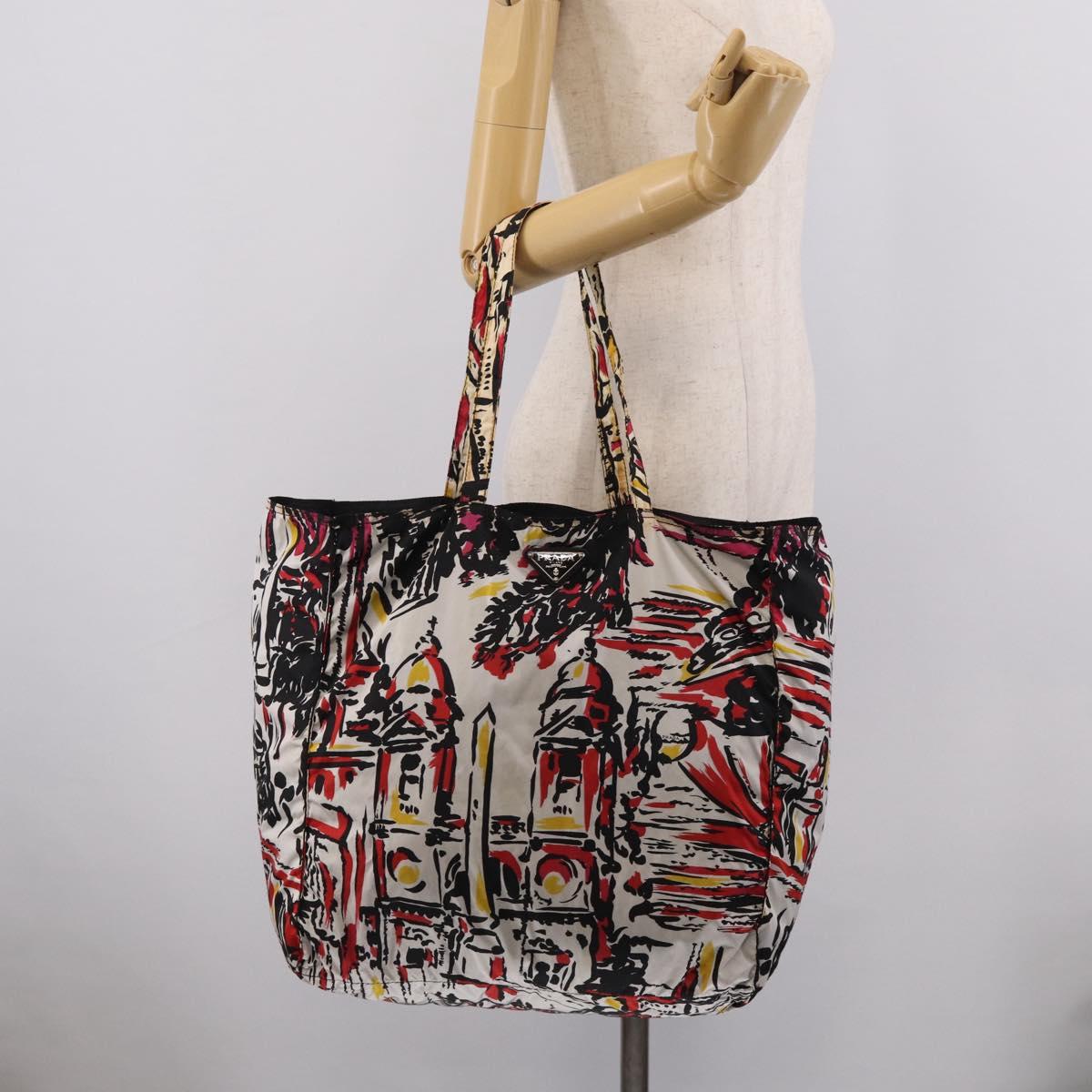 PRADA Tote Bag Nylon White Black Auth 216259