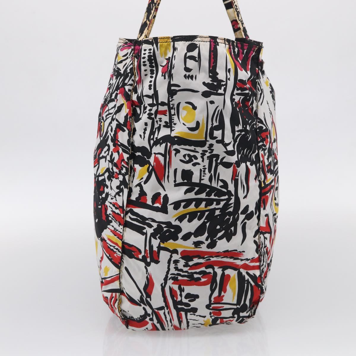 PRADA Tote Bag Nylon White Black Auth 216259