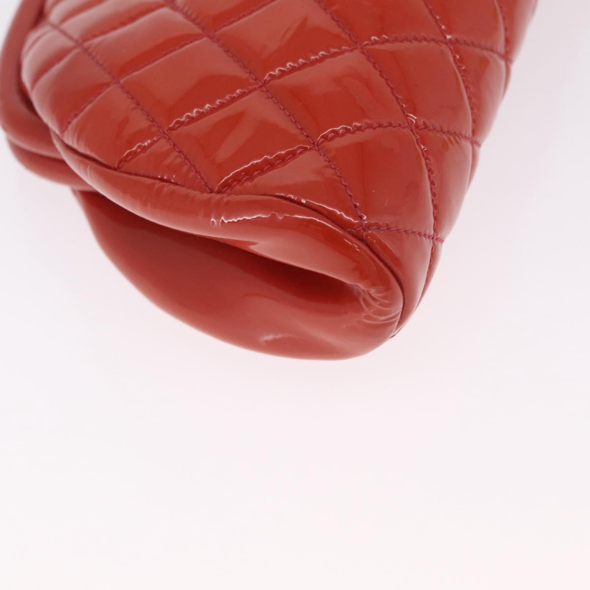 CHANEL Matelasse Clutch Bag Patent leather Orange Silver CC Auth 216262