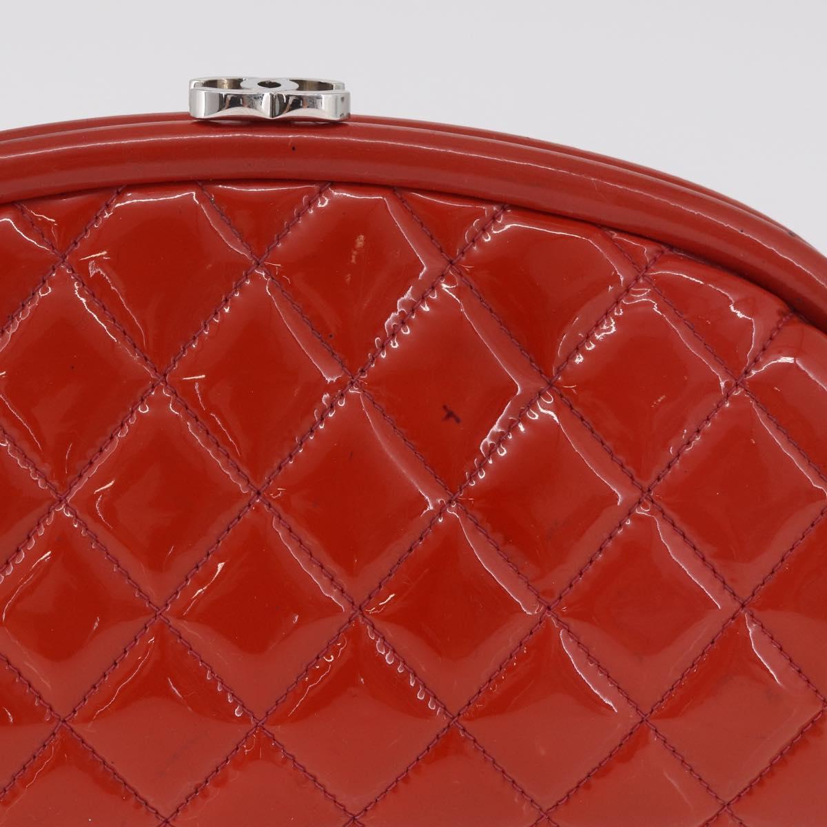 CHANEL Matelasse Clutch Bag Patent leather Orange Silver CC Auth 216262