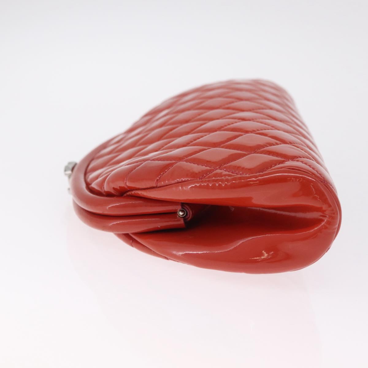 CHANEL Matelasse Clutch Bag Patent leather Orange Silver CC Auth 216262