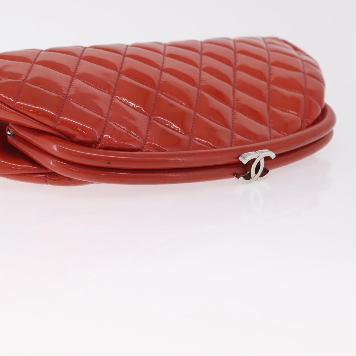 CHANEL Matelasse Clutch Bag Patent leather Orange Silver CC Auth 216262