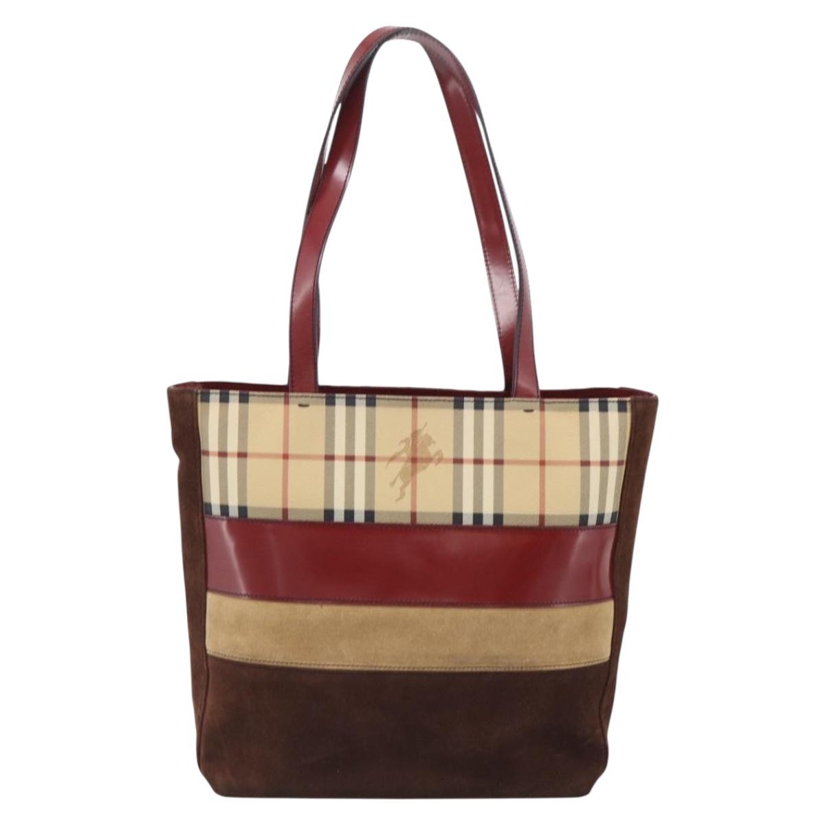 BURBERRY Nova Check Tote Bag PVC Beige Silver Auth 216264A