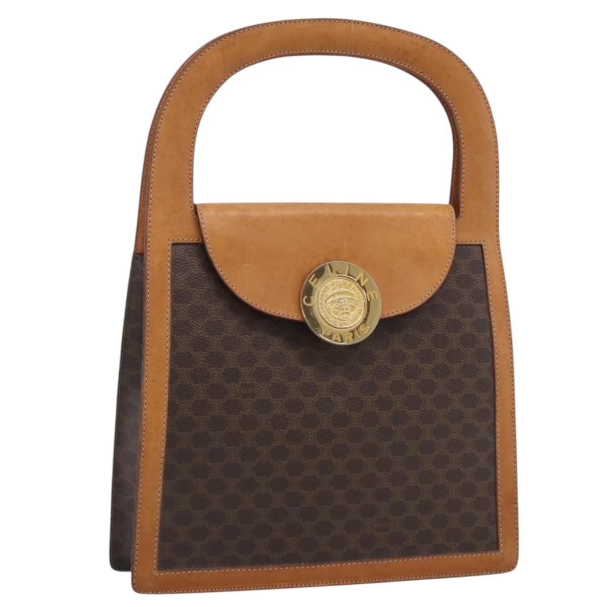 CELINE Macadam Canvas Hand Bag PVC Leather Brown Gold Auth 216265