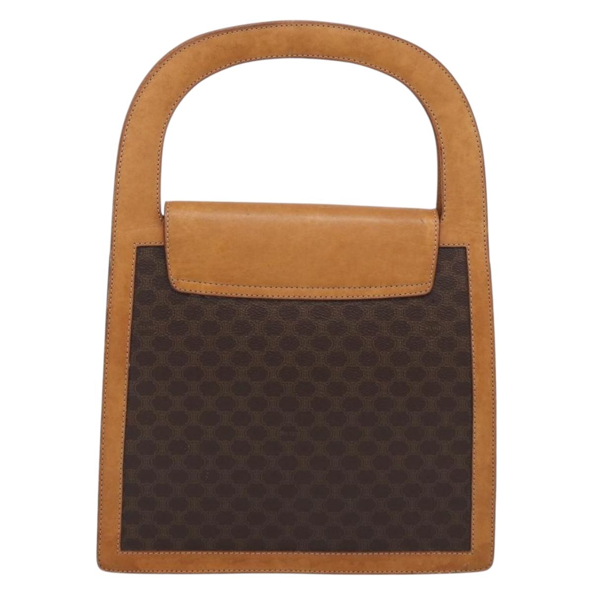 CELINE Macadam Canvas Hand Bag PVC Leather Brown Gold Auth 216265