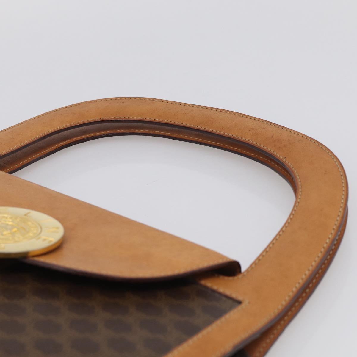 CELINE Macadam Canvas Hand Bag PVC Leather Brown Gold Auth 216265