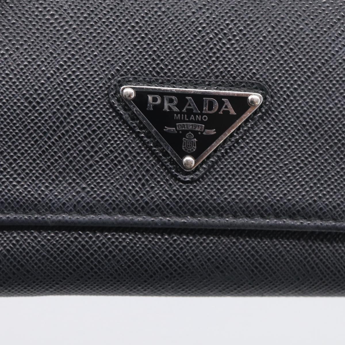 PRADA Trifold Wallet Saffiano leather Black Silver Auth 216267M