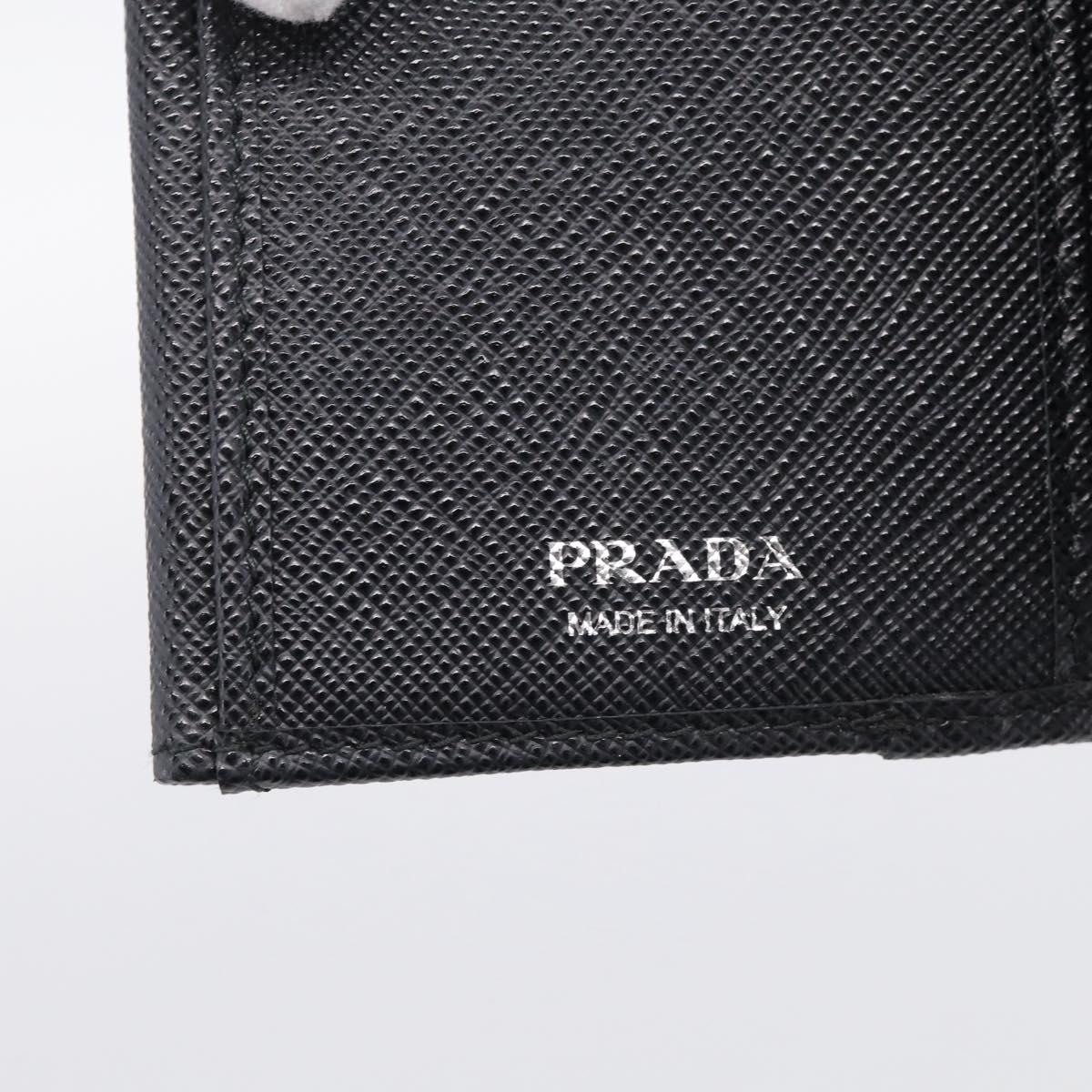 PRADA Trifold Wallet Saffiano leather Black Silver Auth 216267M