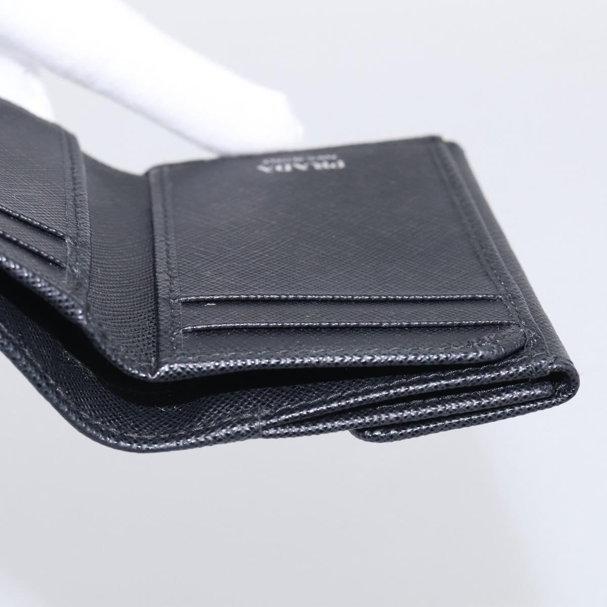 PRADA Trifold Wallet Saffiano leather Black Silver Auth 216267M