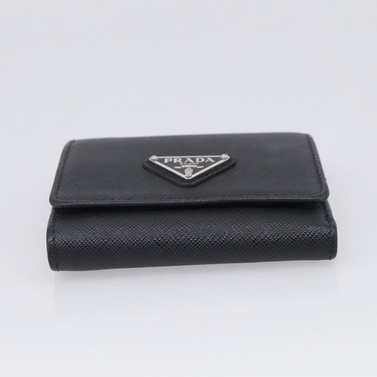 PRADA Trifold Wallet Saffiano leather Black Silver Auth 216267M