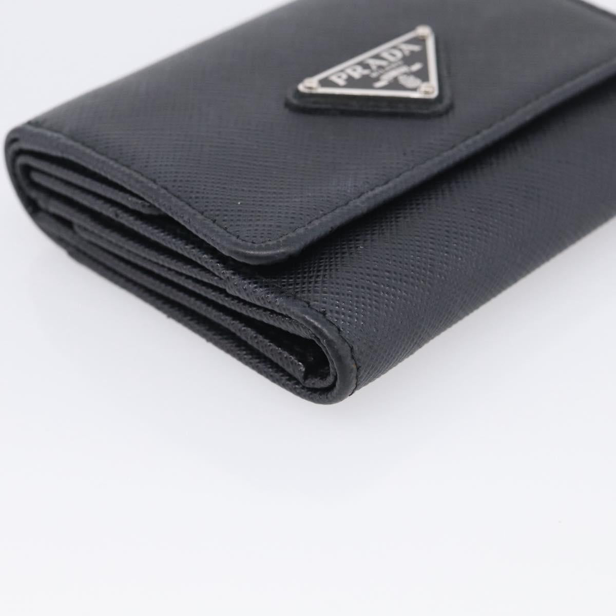 PRADA Trifold Wallet Saffiano leather Black Silver Auth 216267M