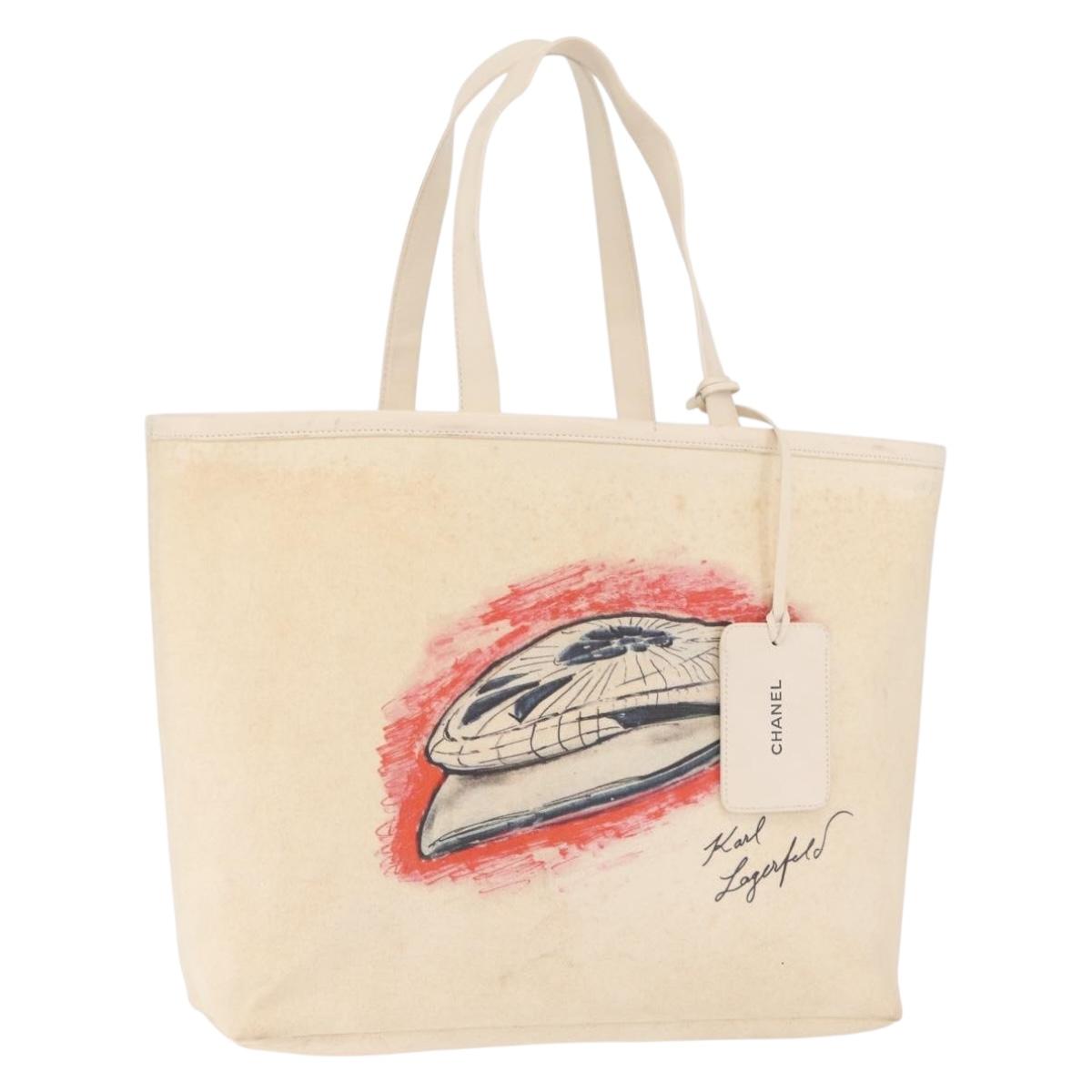 CHANEL Mobile Art Pavilion Tote Bag Coated Canvas Ivory Silver CC Auth 216269