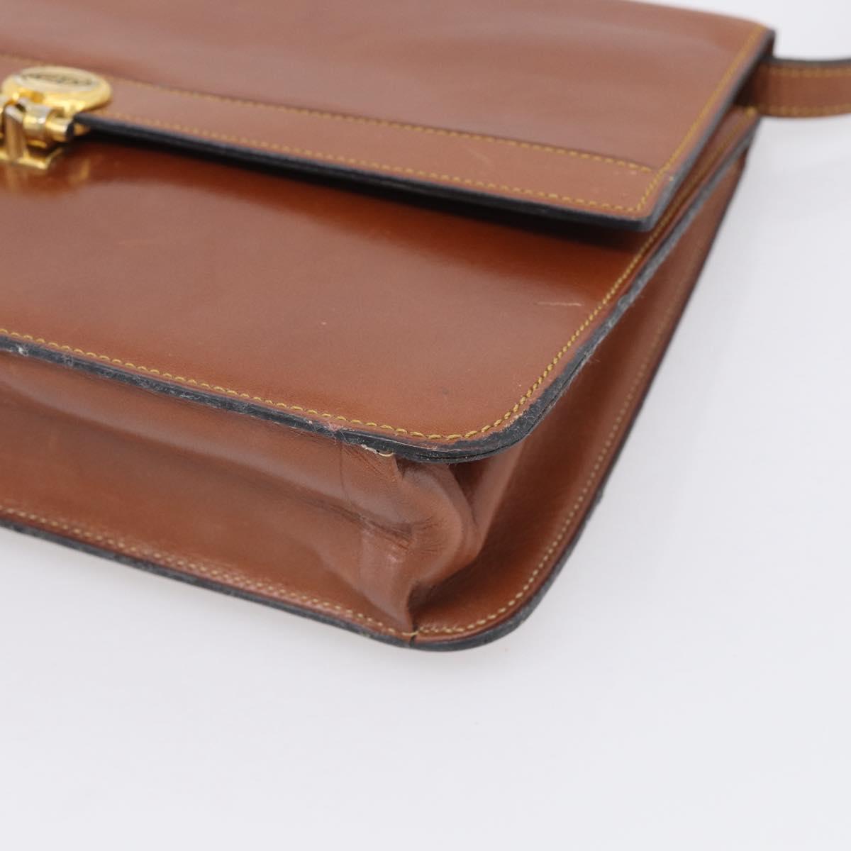 Christian Dior Shoulder Bag Leather Brown Gold Auth 216270