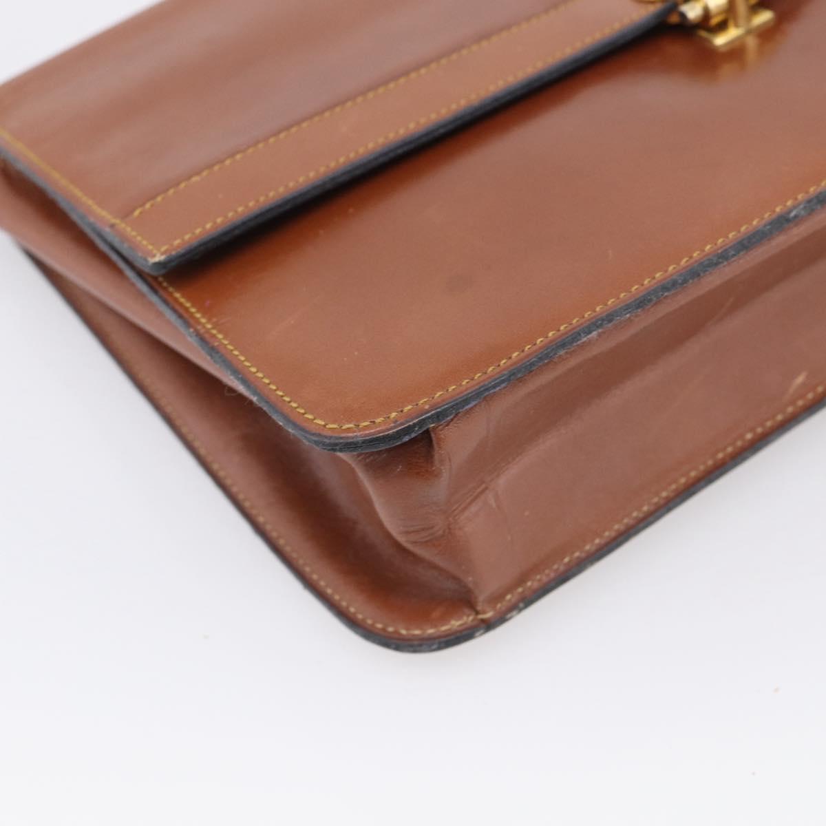 Christian Dior Shoulder Bag Leather Brown Gold Auth 216270
