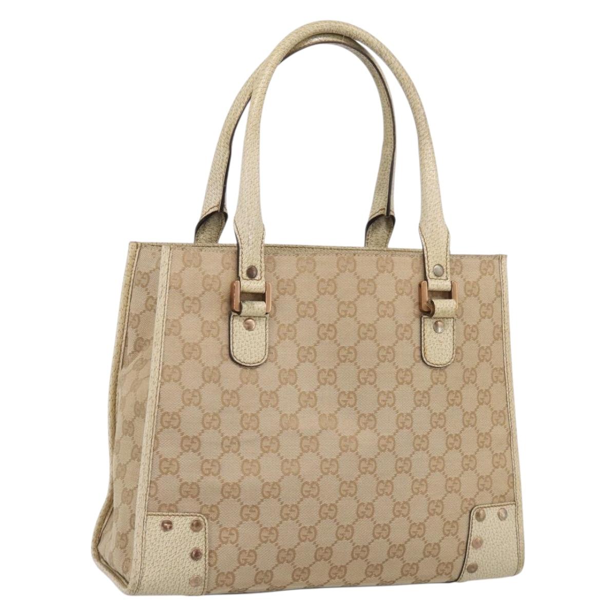 GUCCI GG Canvas Hand Bag Beige Bronze 124260 Auth 216281A