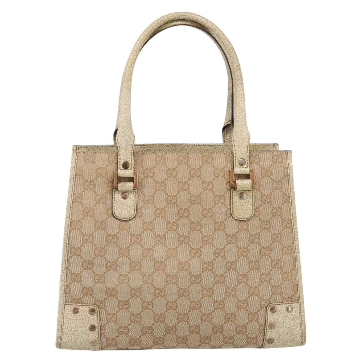 GUCCI GG Canvas Hand Bag Beige Bronze 124260 Auth 216281A