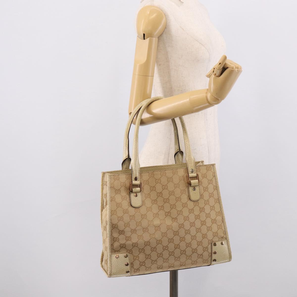 GUCCI GG Canvas Hand Bag Beige Bronze 124260 Auth 216281A