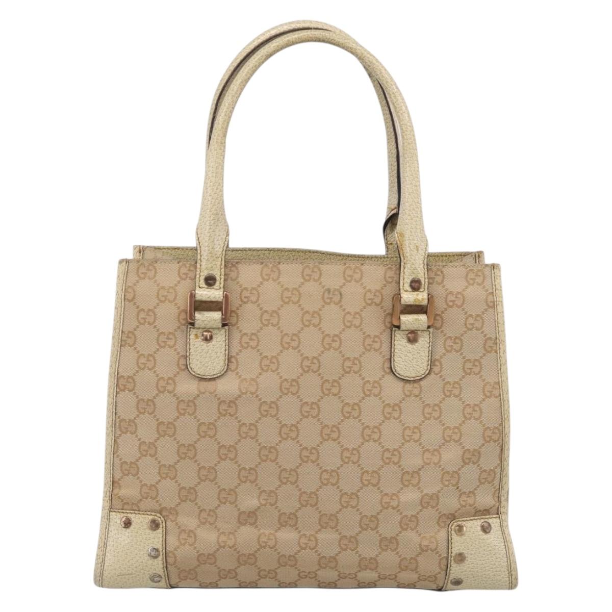 GUCCI GG Canvas Hand Bag Beige Bronze 124260 Auth 216281A