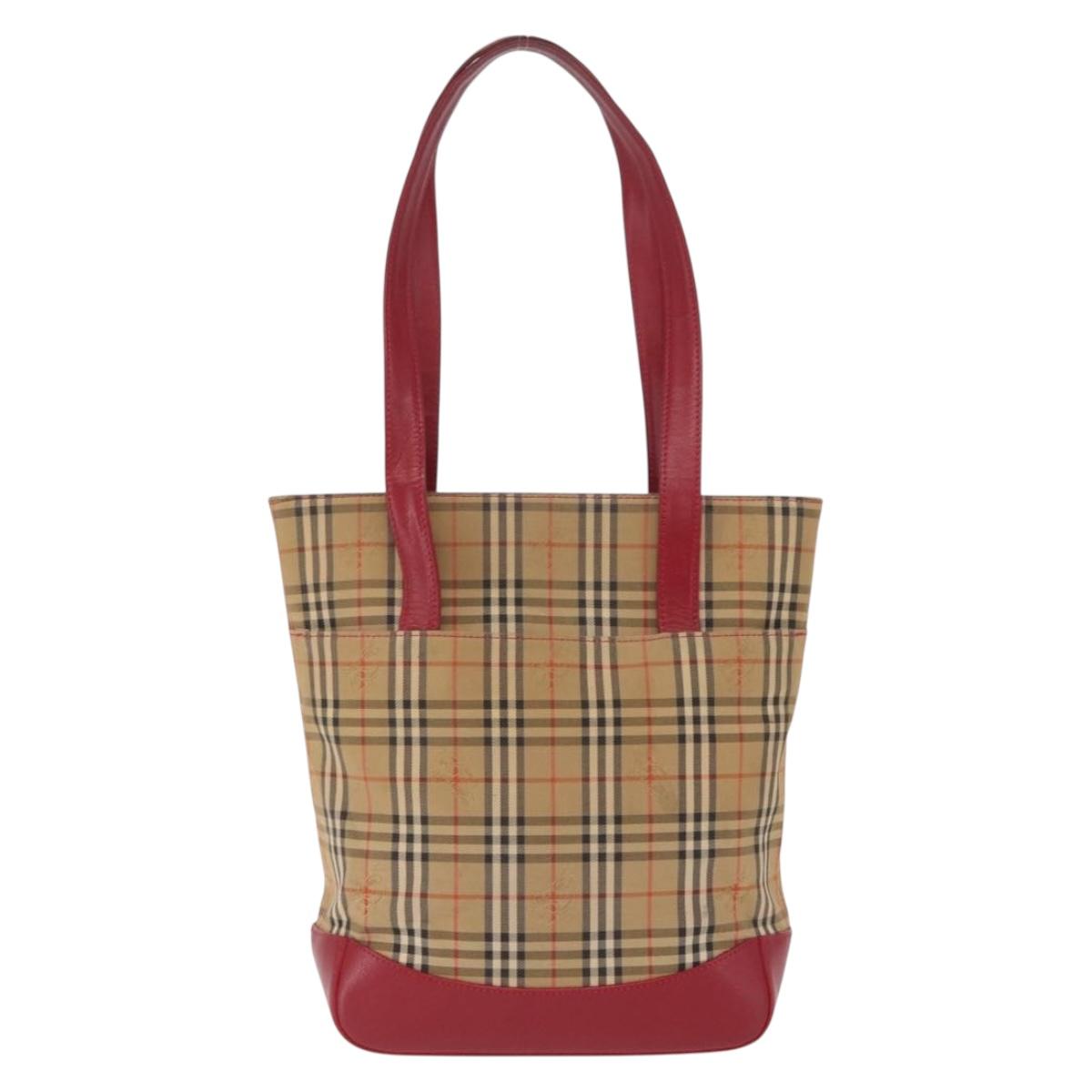 BURBERRY Nova Check Shoulder Bag Canvas Beige Gold Auth 216286A