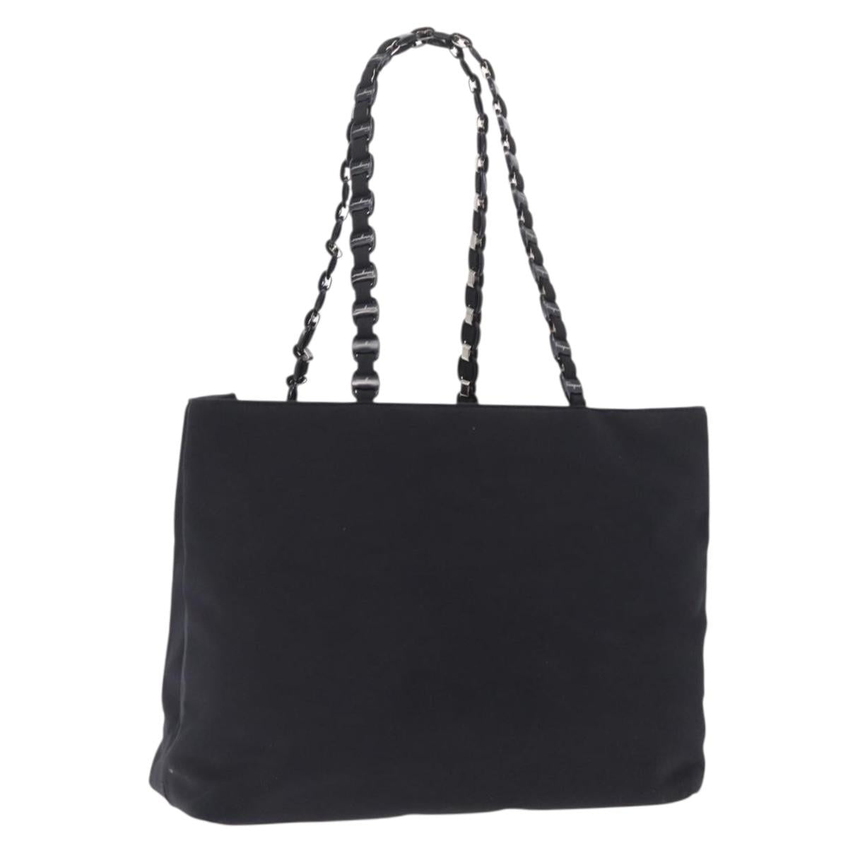 Salvatore Ferragamo Vala Tote Bag Canvas Black Silver Auth 216287A