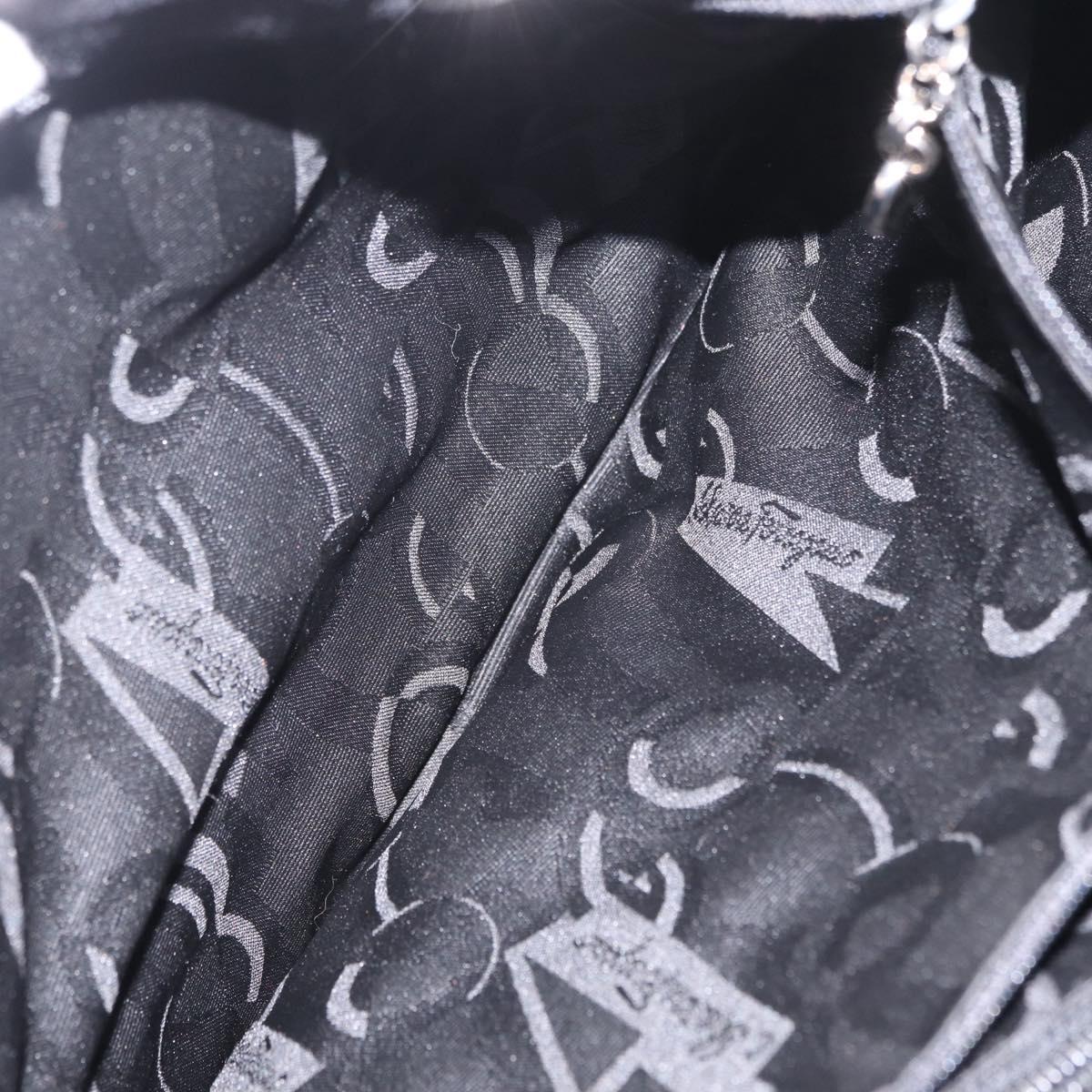 Salvatore Ferragamo Vala Tote Bag Canvas Black Silver Auth 216287A
