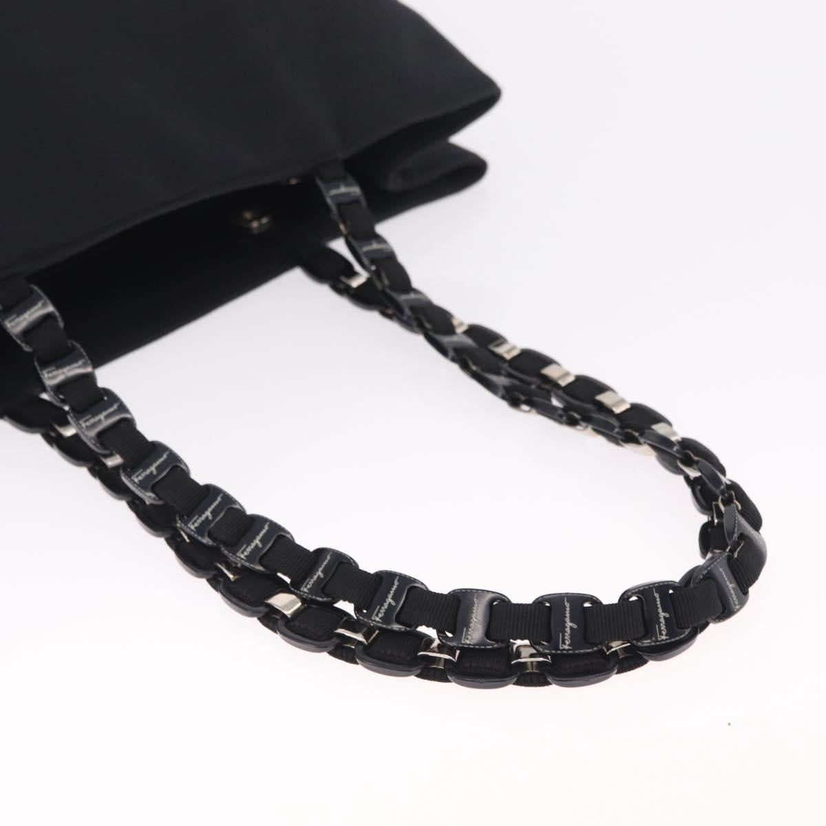 Salvatore Ferragamo Vala Tote Bag Canvas Black Silver Auth 216287A