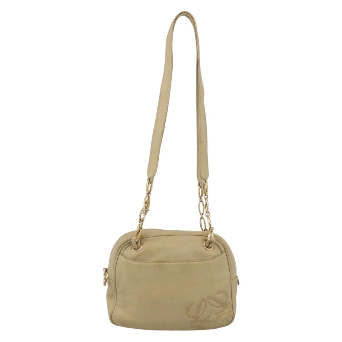 LOEWE Shoulder Bag Leather Beige Gold Auth 216289