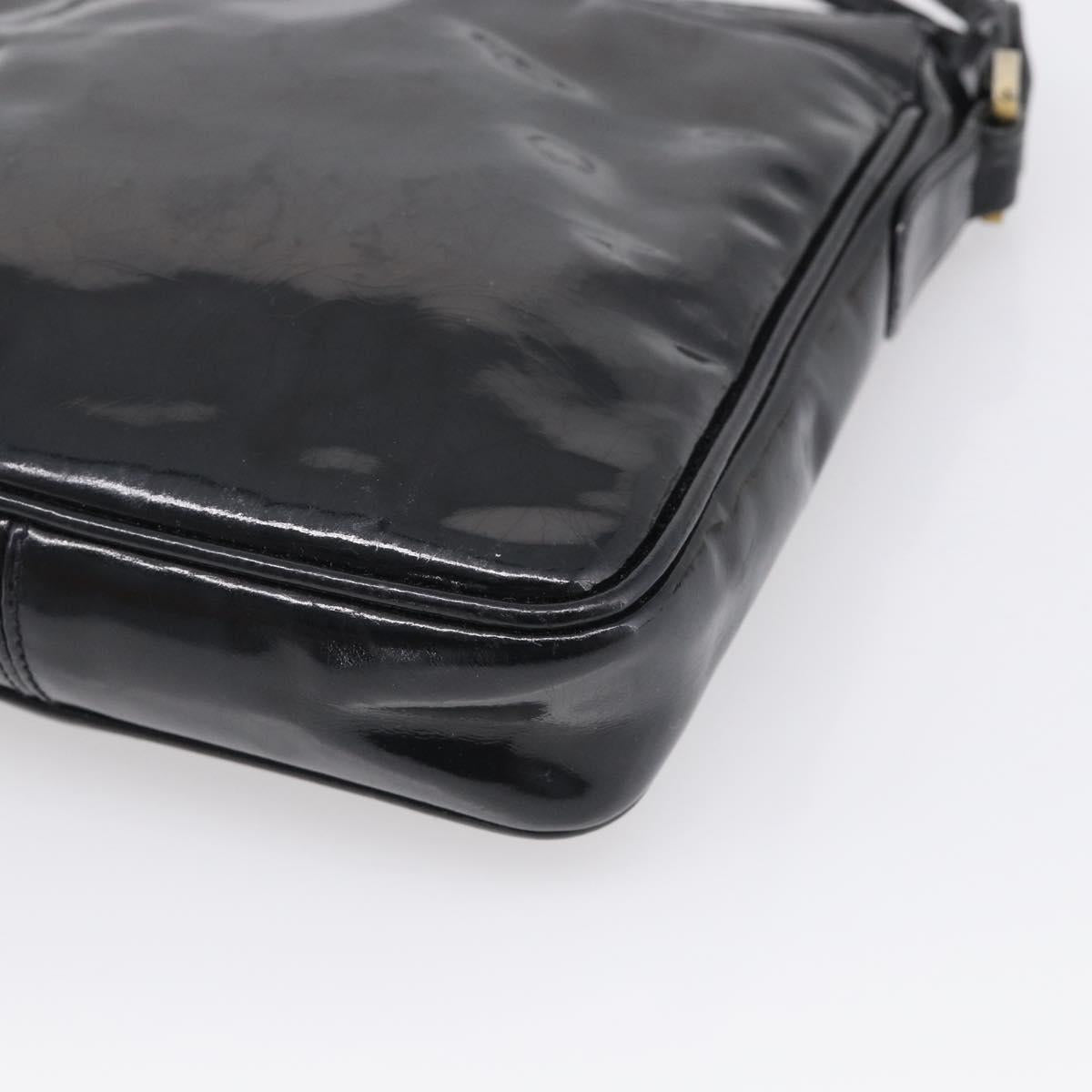 CHANEL Matelasse Shoulder Bag Patent leather Black Gold CC Auth 216292