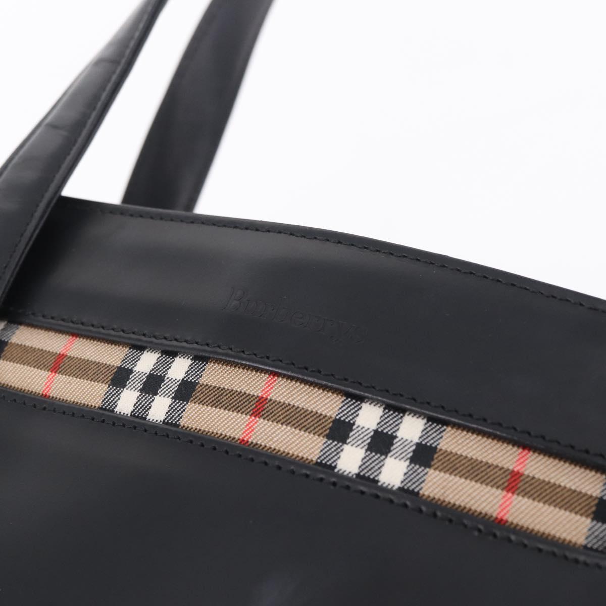 Burberrys Tote Bag Leather Black Silver Auth 216296A