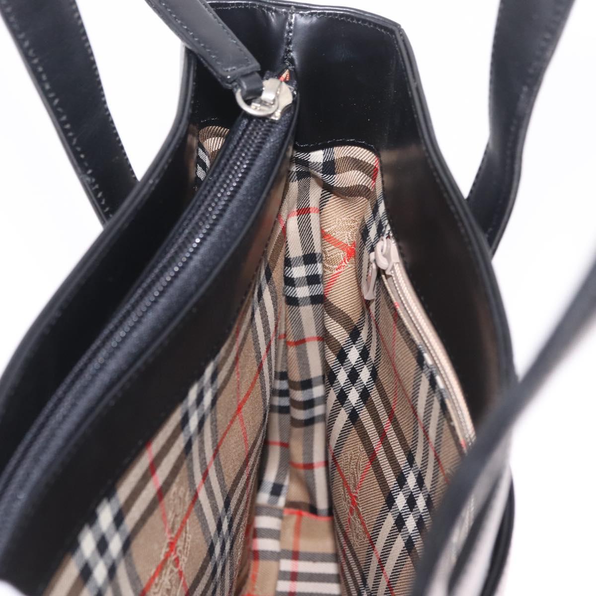 Burberrys Tote Bag Leather Black Silver Auth 216296A