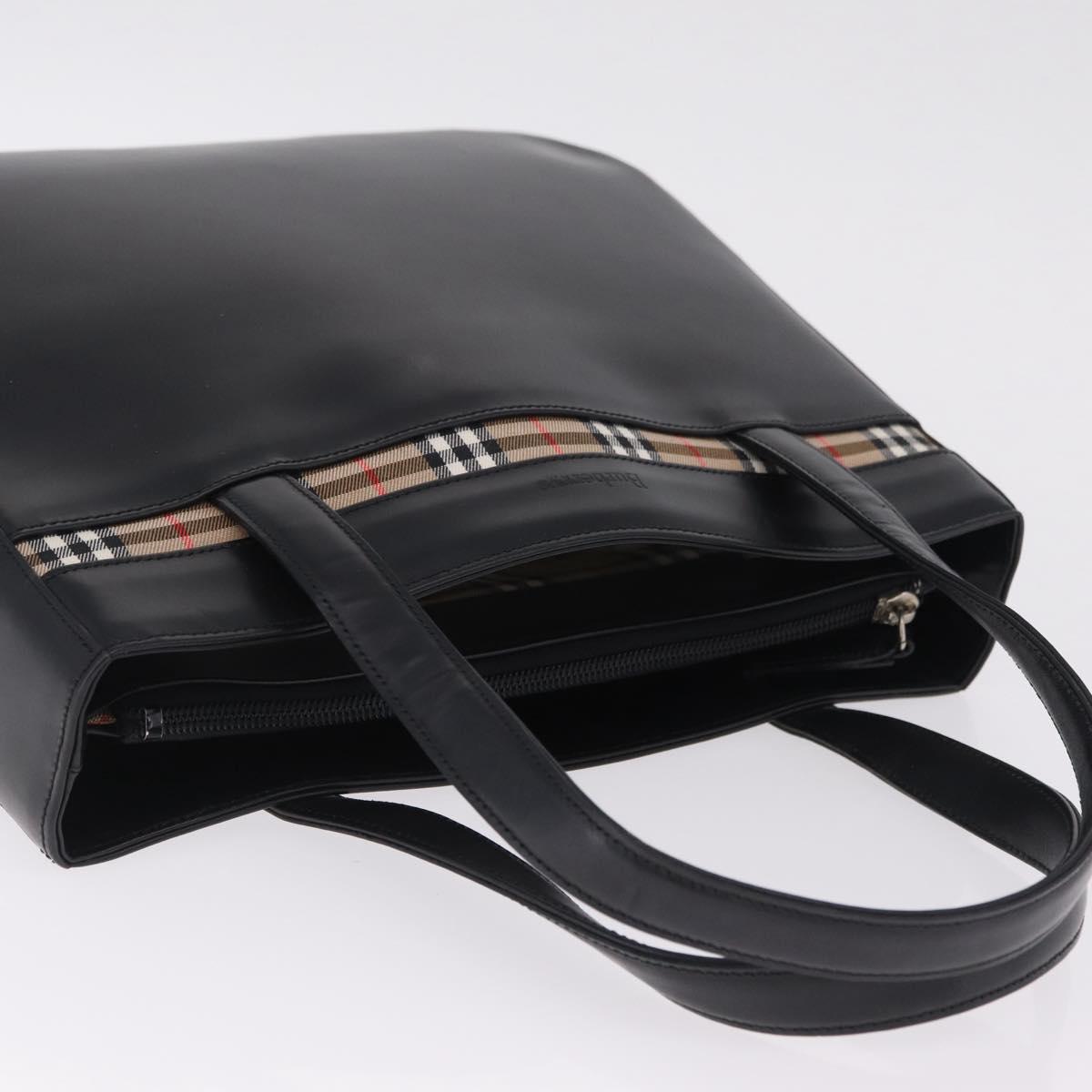 Burberrys Tote Bag Leather Black Silver Auth 216296A